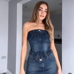 ZARA DENIM CORSET TOP STRAPLESS NWT BLOGGERS FAV